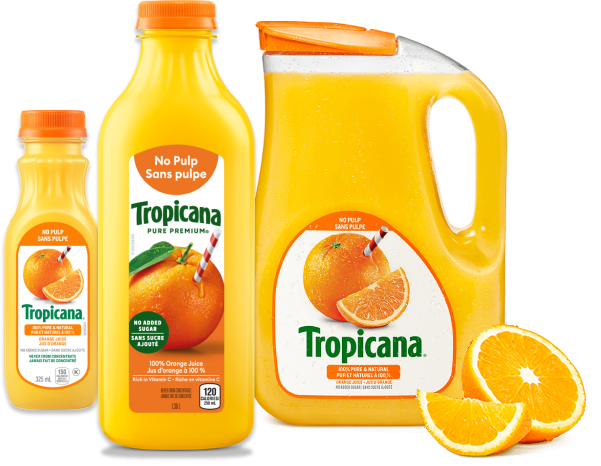 Oranges cut by half with Tropicana's logo