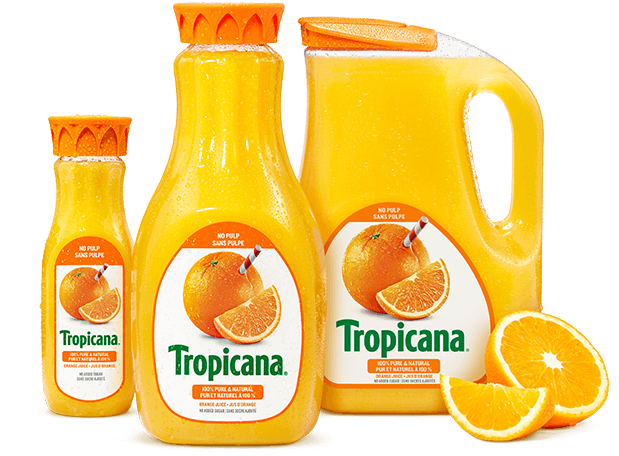 Oranges cut by half with Tropicana's logo